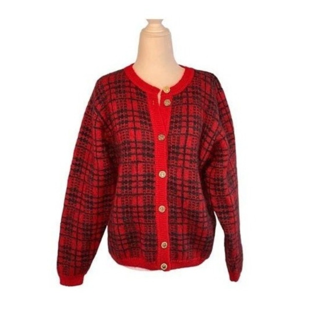 Vintage Edinburgh Scottish Tartan Plaid Cardigan Sweater Mohair Blend‎ L